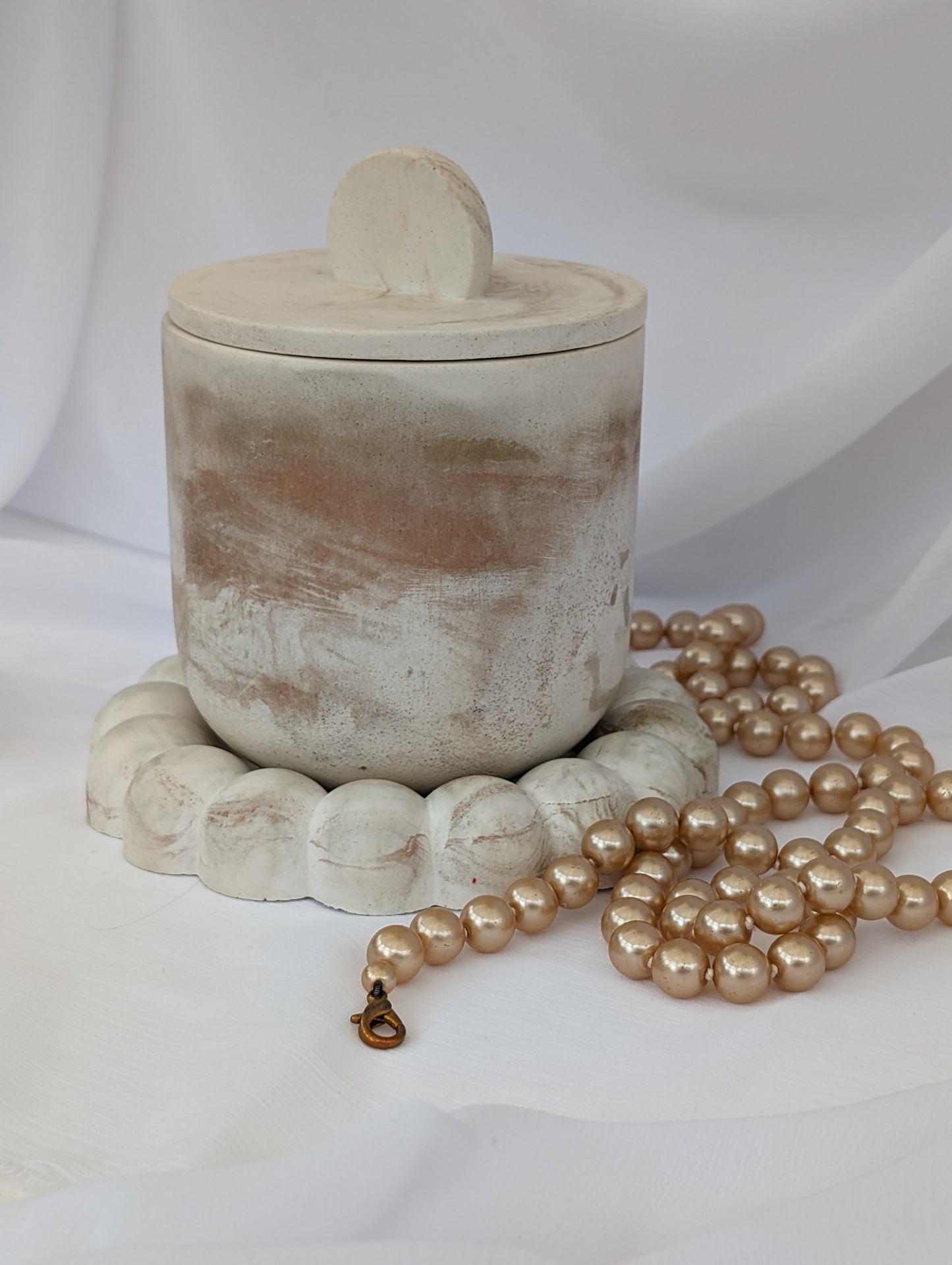 Bubble Trinket Tray with matching large concrete candle pot and lid