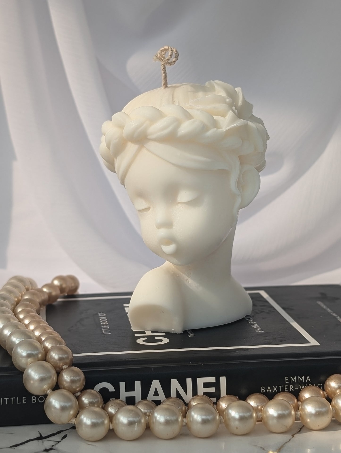 Cute vegan cherub candle, non toxic decorated pillar candle