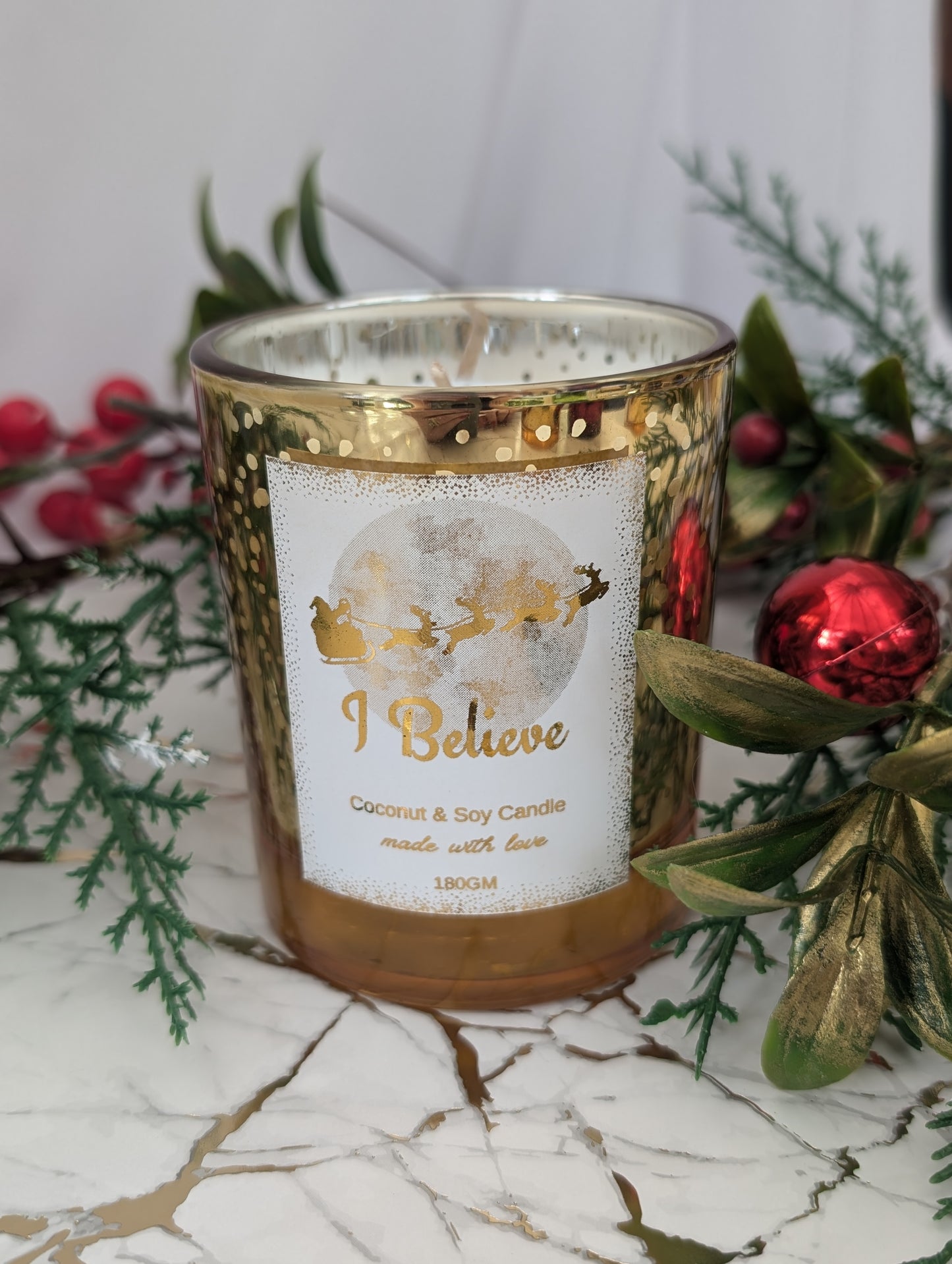 Vegan Christmas Candle Gift | I Believe Gold Candle