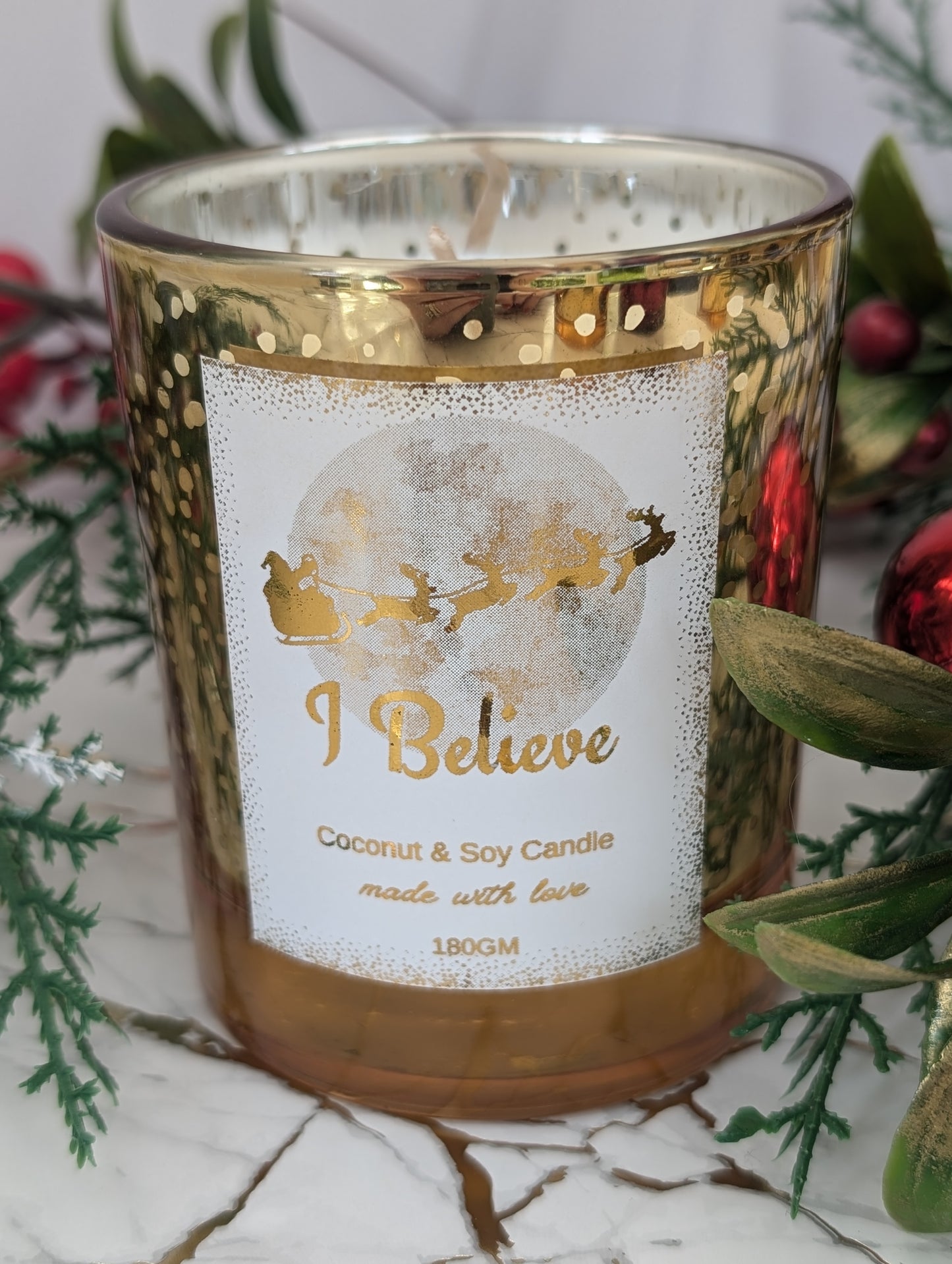 Vegan Christmas Candle Gift | I Believe Gold Candle