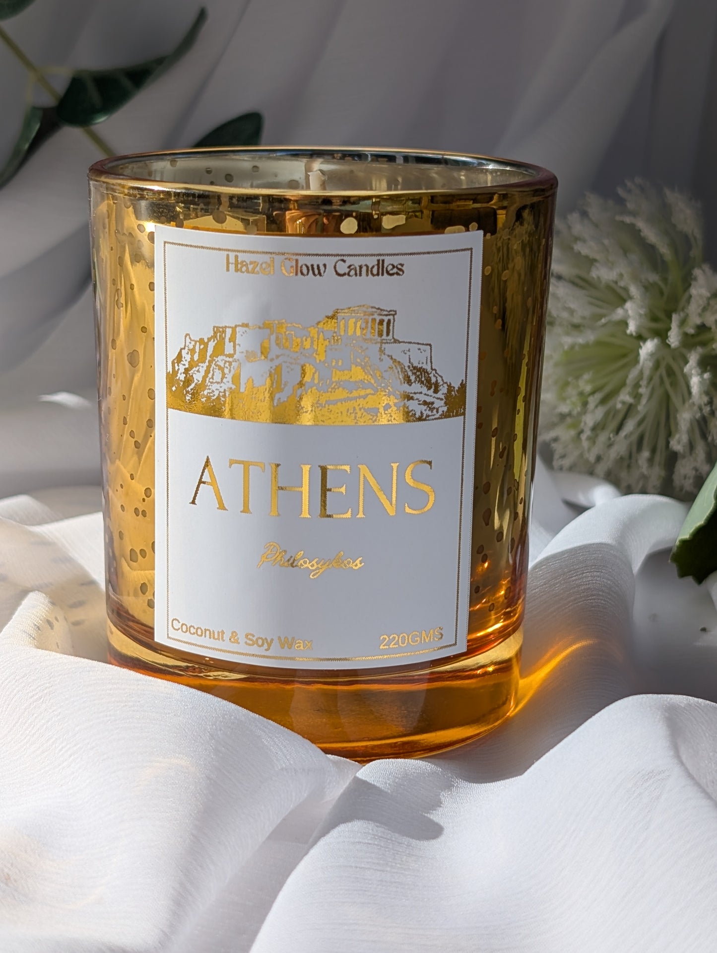 Athens Destination Candle | Gold Sparkle Candle | Parthenon Candle