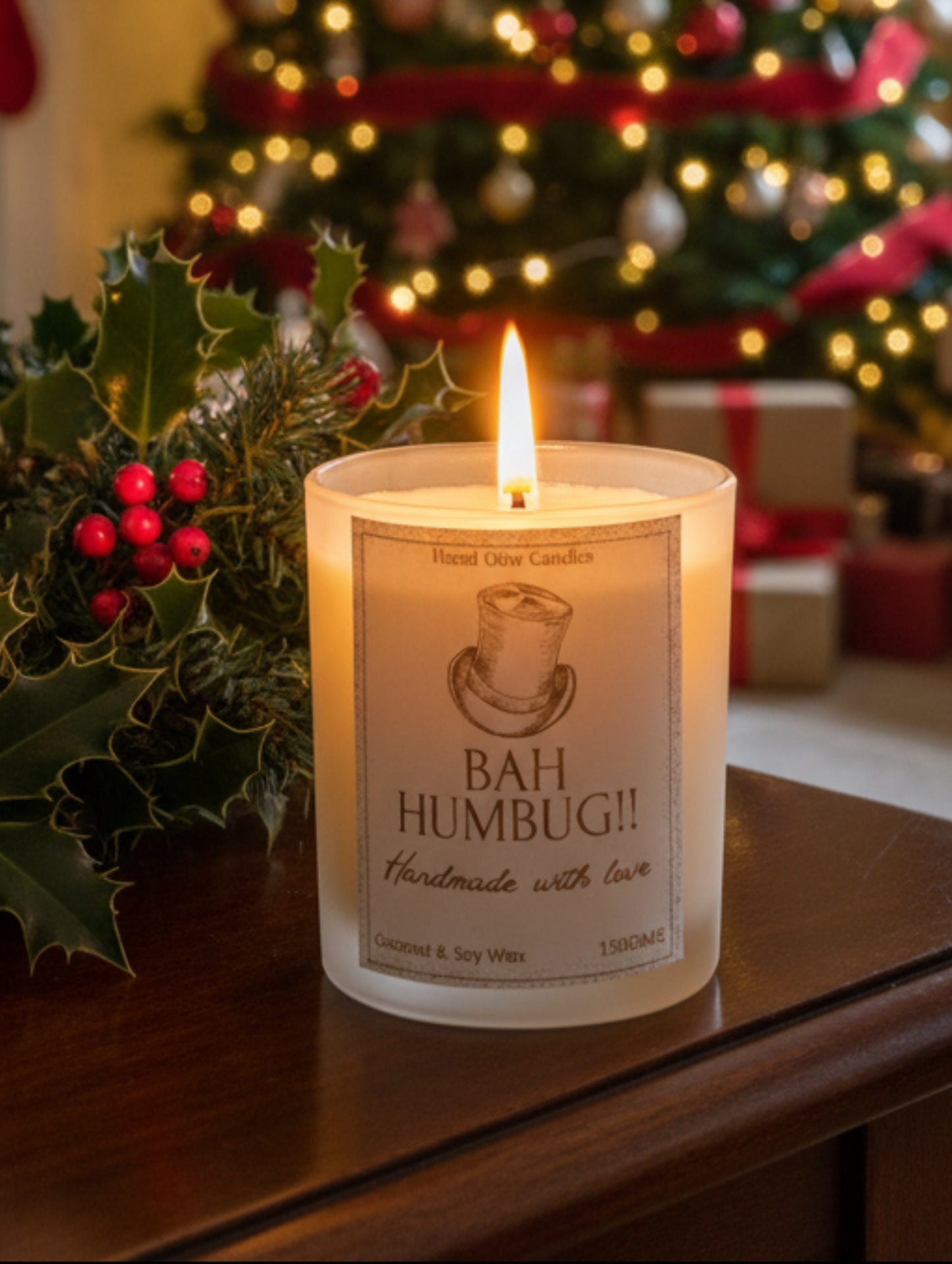 Bah Humbug Christmas Candle | Frosted Glass Vegan Candle Gift