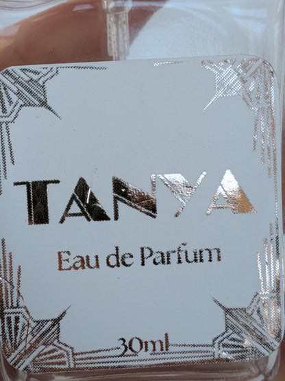 Close up details of art deco style personalised perfume bottle label