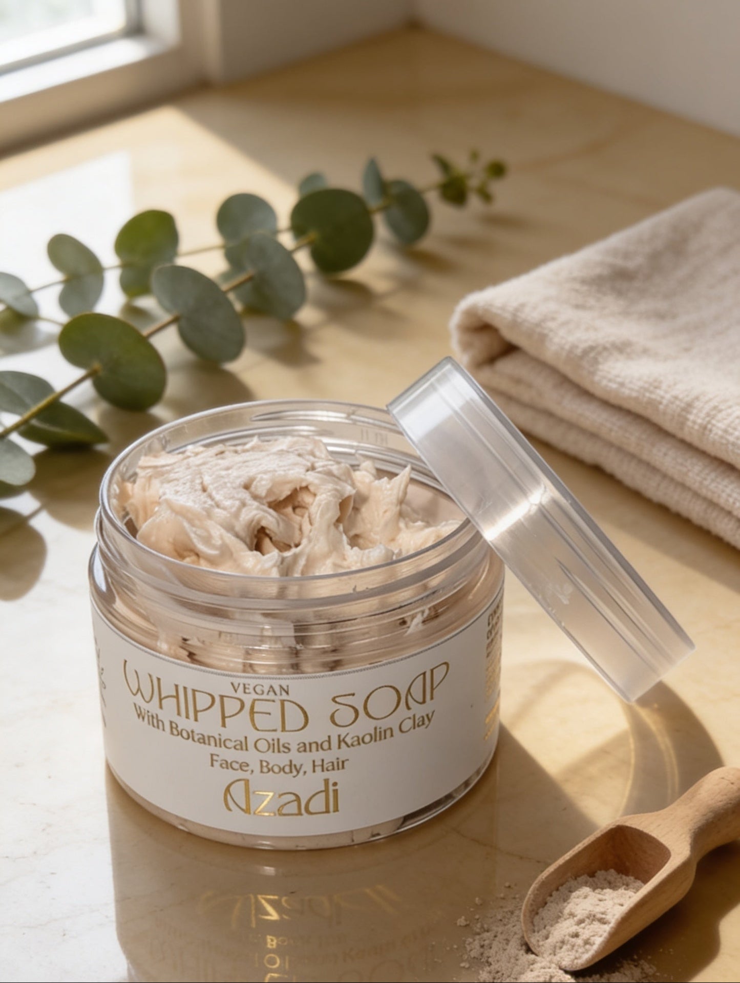 Whipped Soap Foaming Cleanser, shower whip for face, hair and body in Azadi fragrance by Hazel Glow