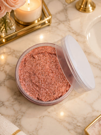 open jar of Azadi walnut shell face and body scrub for women by Hazel Glow