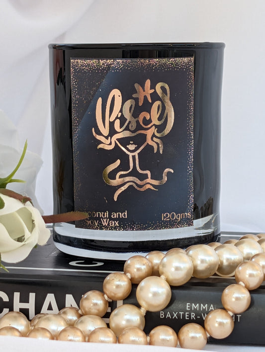 Black and Gold Pisces Candle