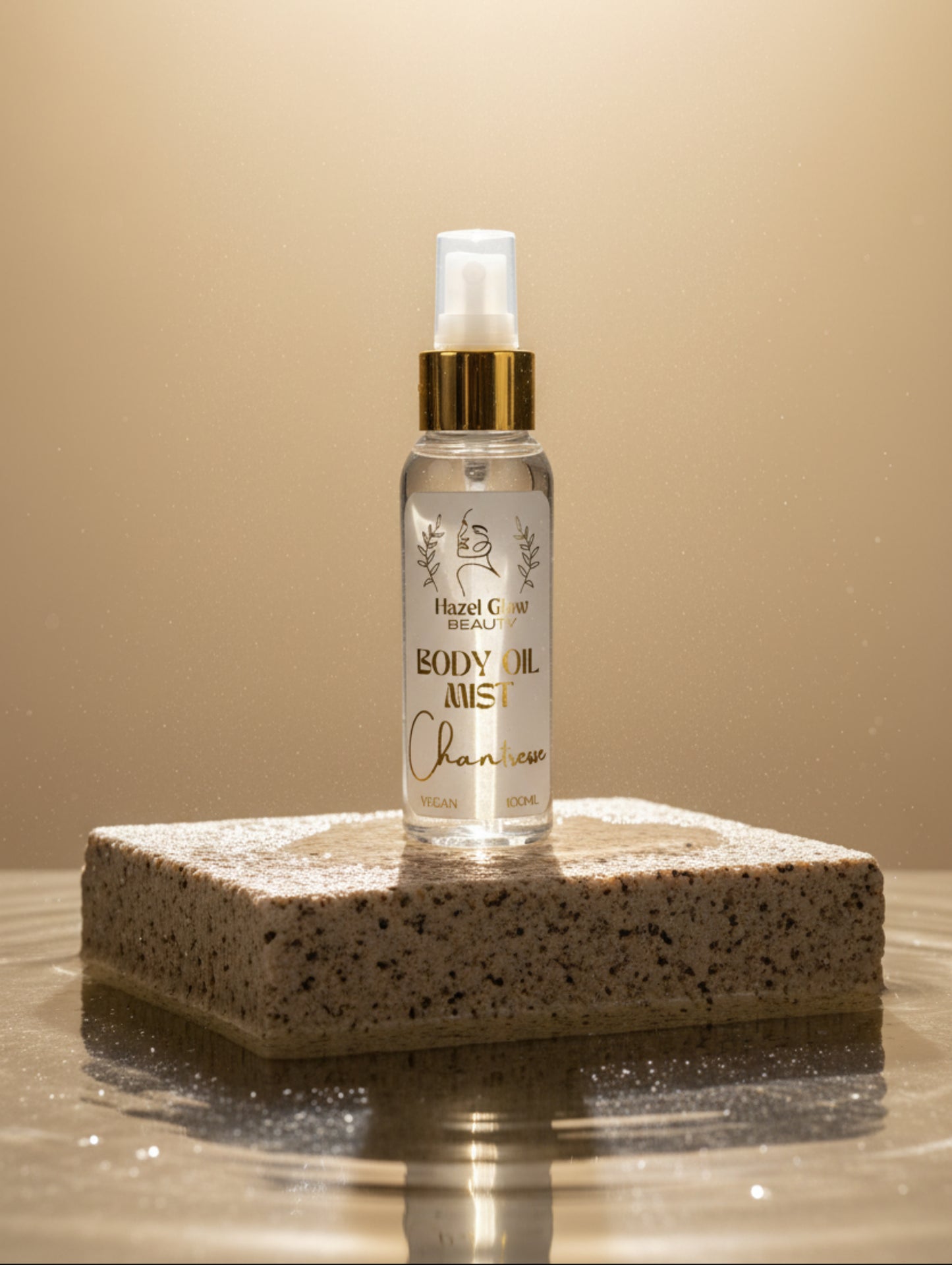 Body Oil Spray Chantresse by Hazel Glow.  Vegan, paraben free, cruetly free body oil mist