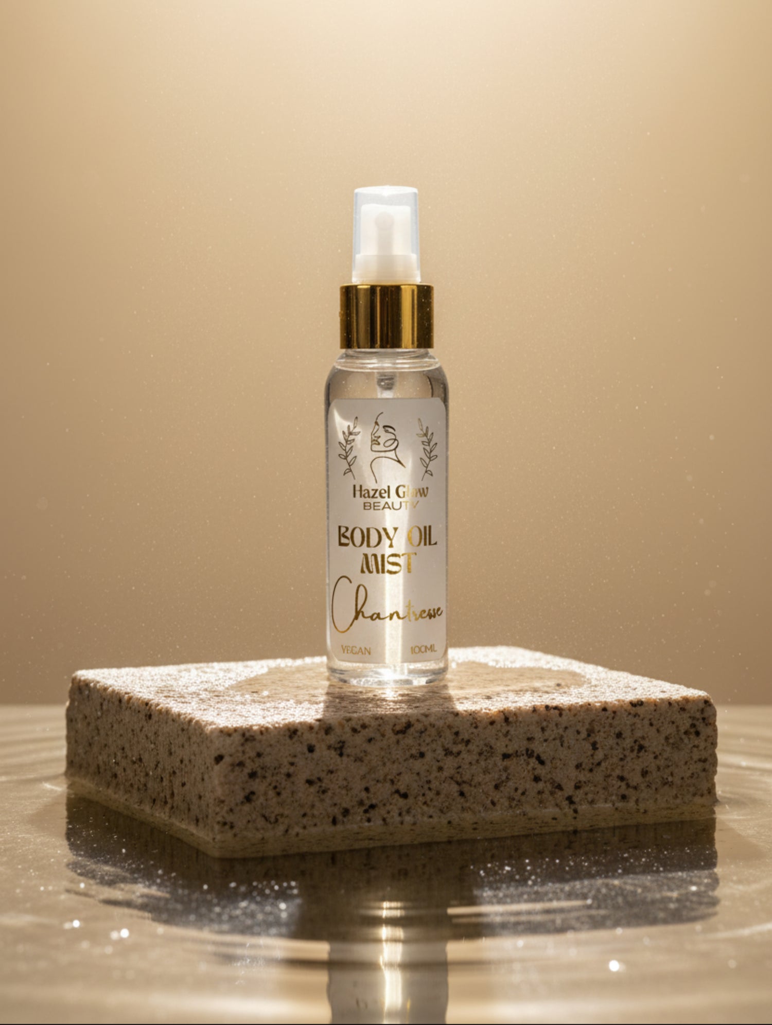 Body Oil Spray Chantresse by Hazel Glow.  Vegan, paraben free, cruetly free body oil mist