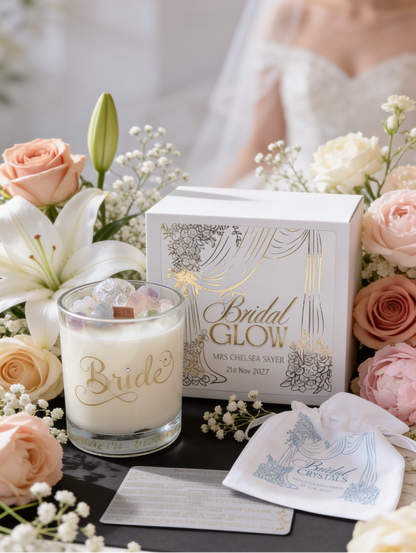 Bridal candle, hand etched wedding gift for bride with foiled keepsake box and satin bag
