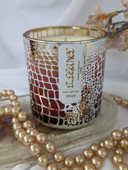 Elegance Luxury Candle, red and silver crocodile pattern Italian Glass