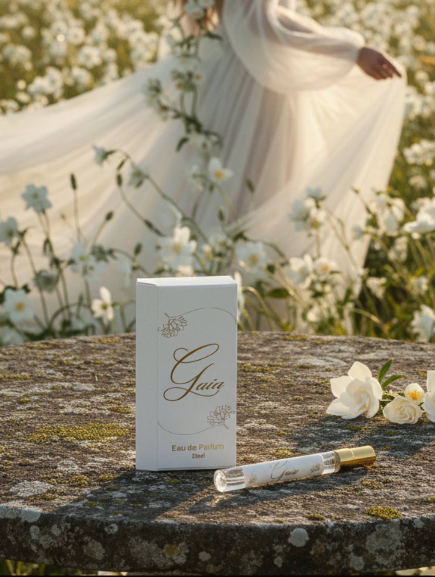 Wedding perfume Gaia by Hazel Glow.  White Floral 10ml discovery size eau de parfum, perfect as a bridal fragrance, for bridesmaid gifts or mother of the bride wedding gift

