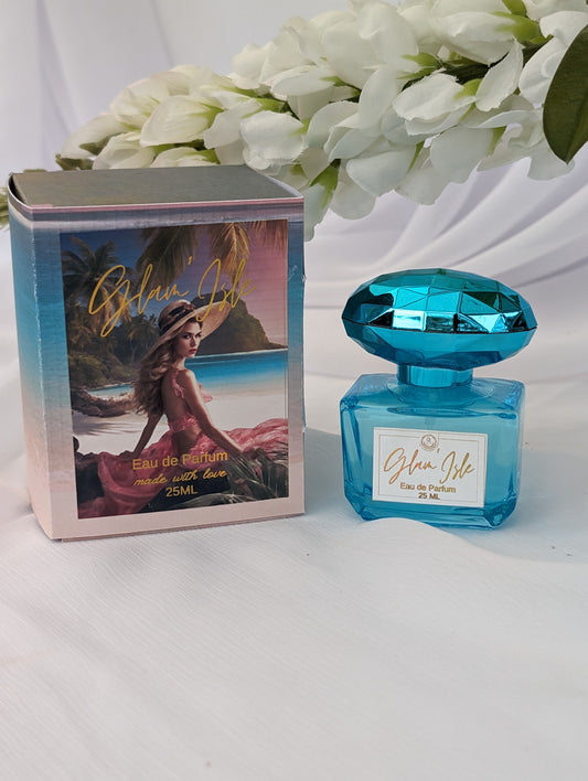 Glam'Isle Gourmand Perfume in a blue bottle with packaging box 
