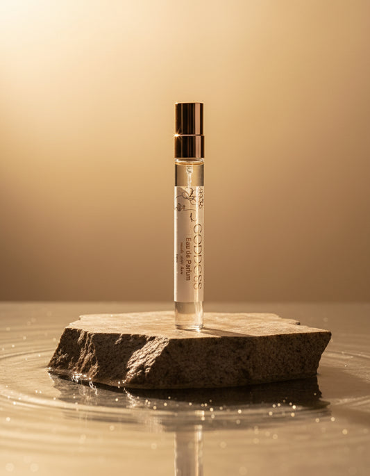 Goddess vegan perfume on a rock