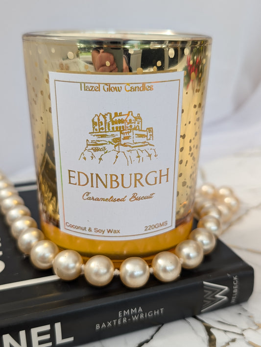 Gold Sparkle Destination Candle - coconut wax  Edinburgh candle with gold foiled label
