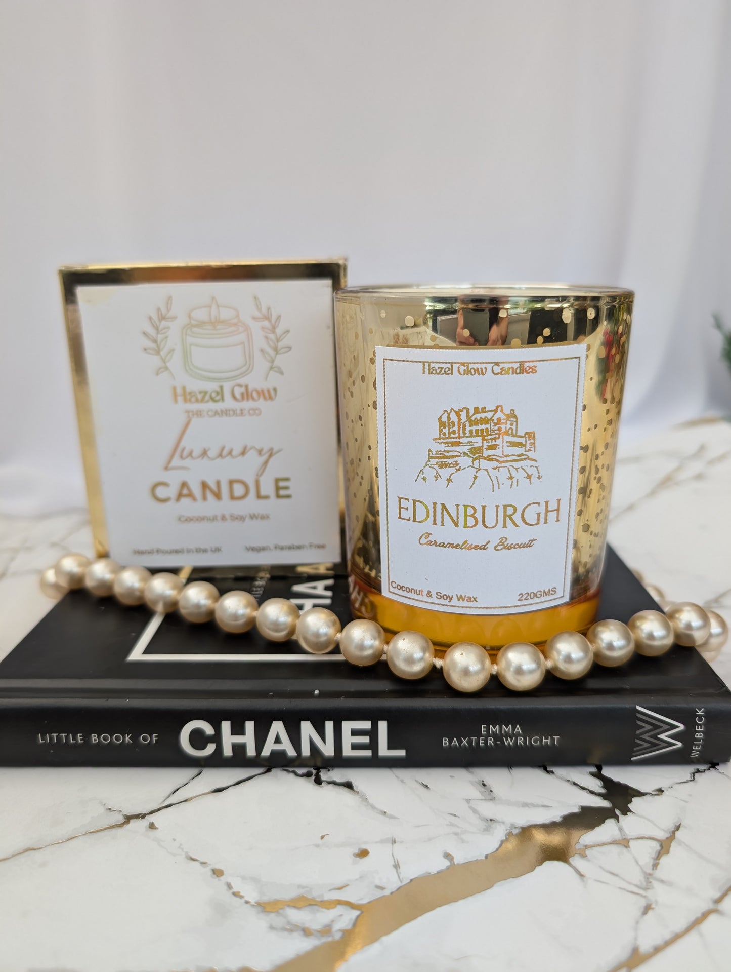 Edinburgh Candle - Coconut Wax Vegan Candle with gold foiled label with image of Edinburgh Castle