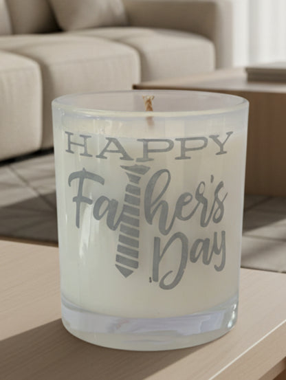 Personalised gifts for dad.  Happy Father's Day hand etched candle with personalisation available.