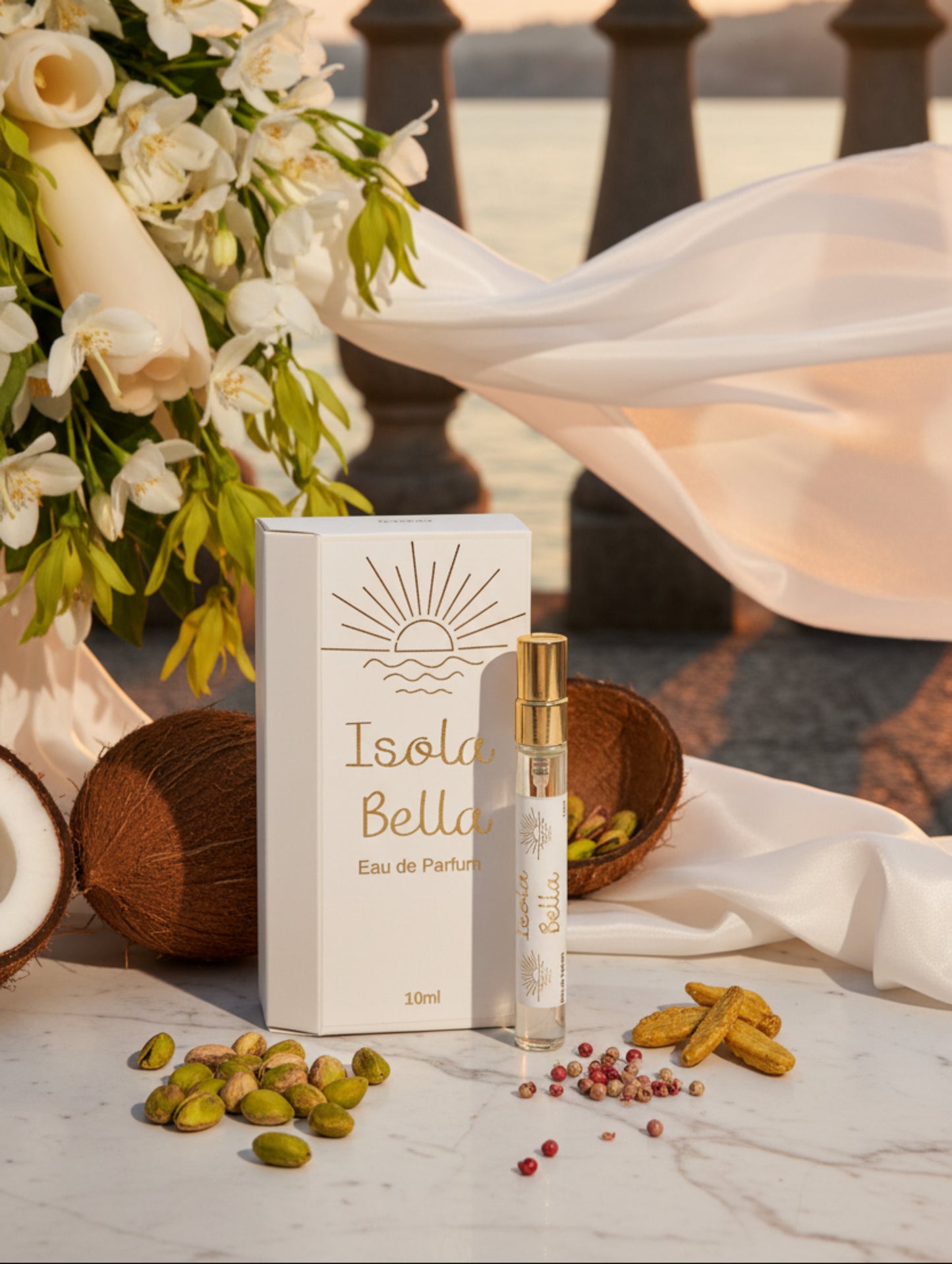 Isola Bella, floral oriental eau de parfum by Hazel Glow.  Vegan, paraben free, cruelty free 10ml discovery size perfume
