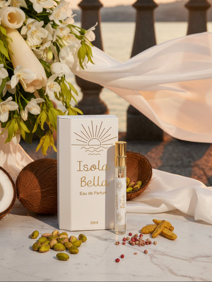 Isola Bella, floral oriental eau de parfum by Hazel Glow.  Vegan, paraben free, cruelty free 10ml discovery size perfume