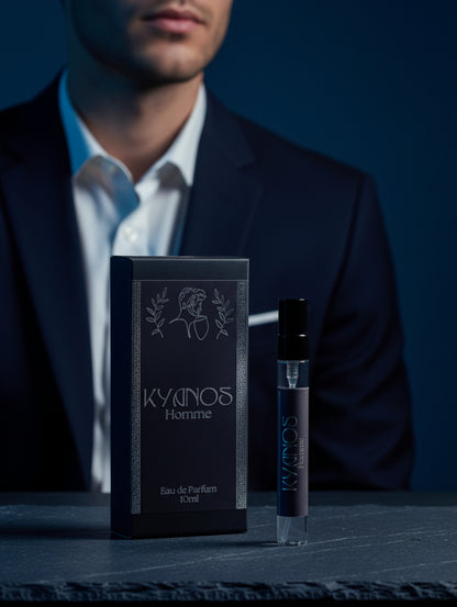 10ml vegan men's perfume Kyanos by Hazel Glow.  Discovery size spray eau de parfum for men