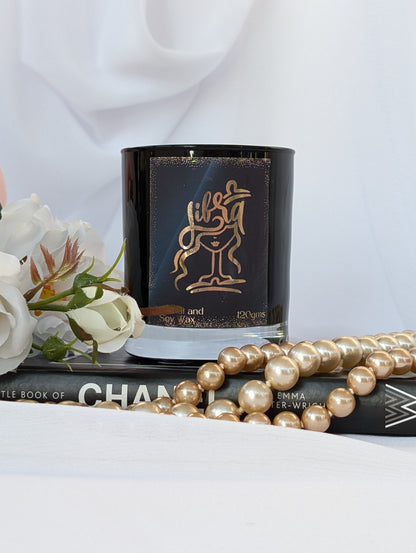 Black and Gold zodiac Libra Candle
