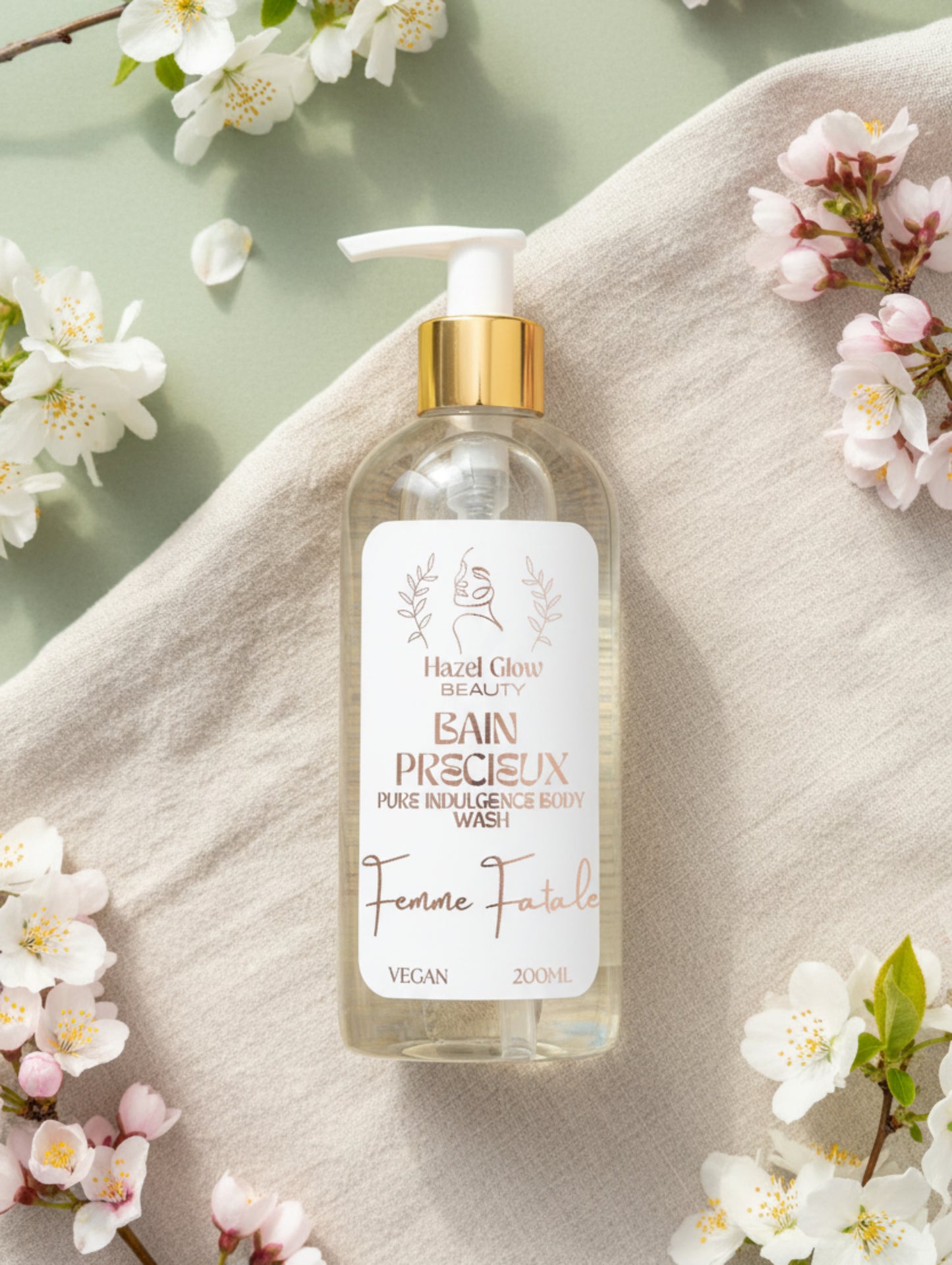 Luxury Body Wash, paraben free body wash in Femme Fatale Chypre fragrance by Hazel Glow.  