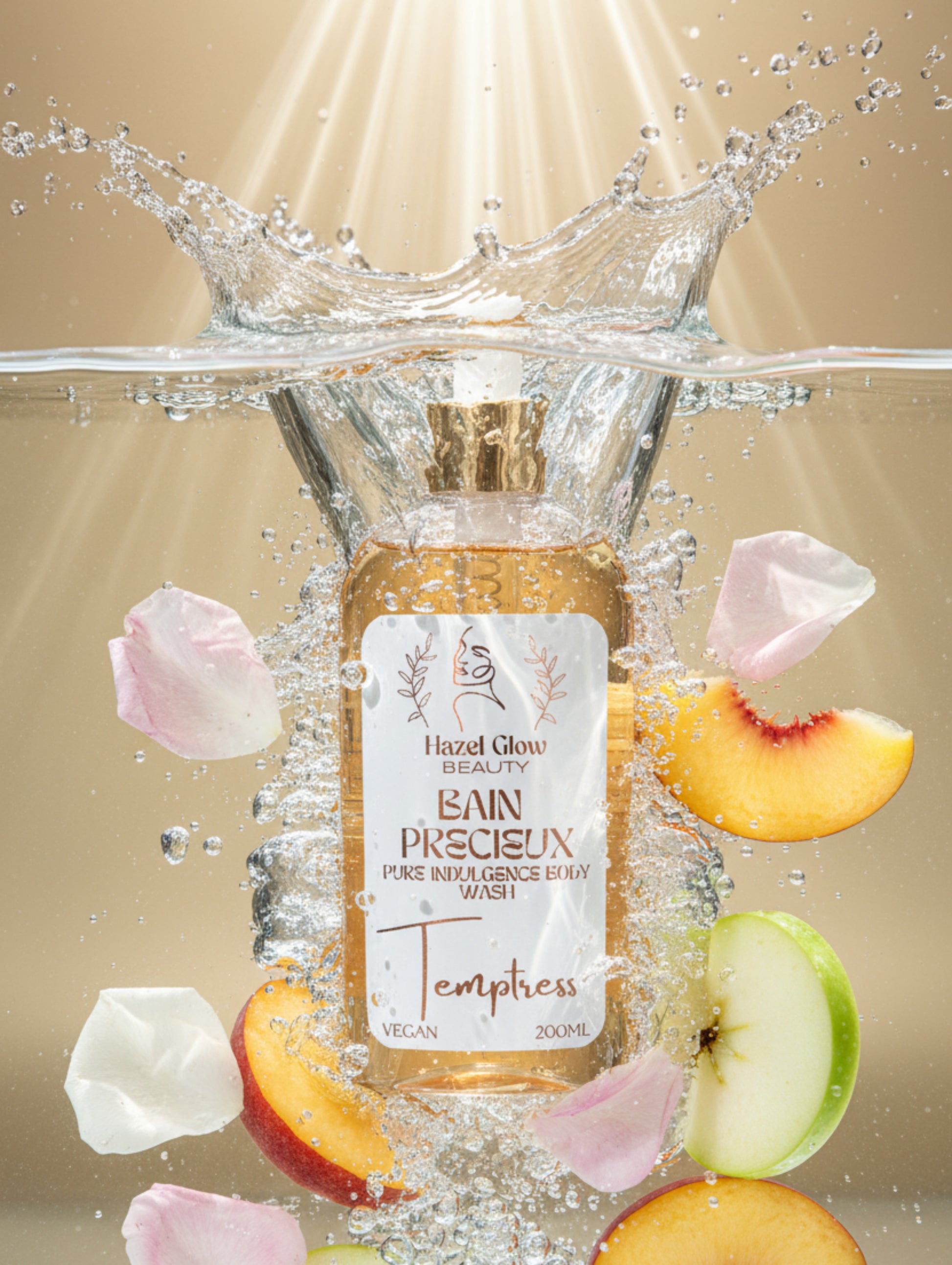 Luxury Shower Gel, Temptress paraben free shower gel by Hazel Glow with organic certified ingredients.