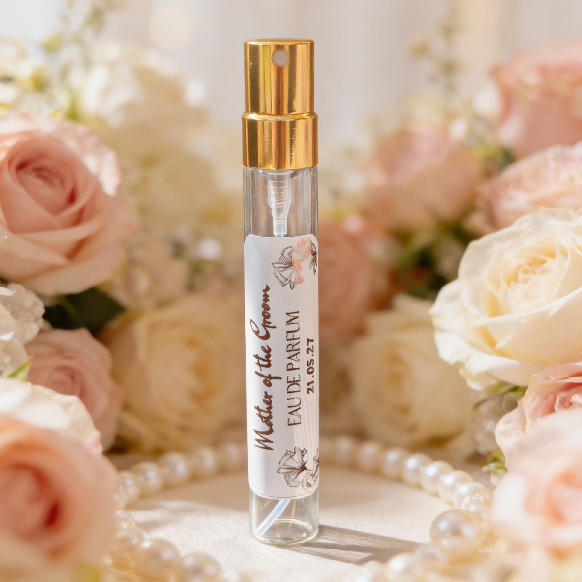Mother of the Groom personalised perfume by Hazel Glow in C;est Chic and rose gold foil detail
