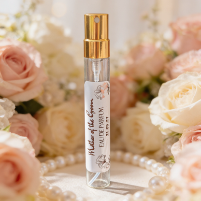 Mother of the Groom personalised perfume by Hazel Glow in C;est Chic and rose gold foil detail
