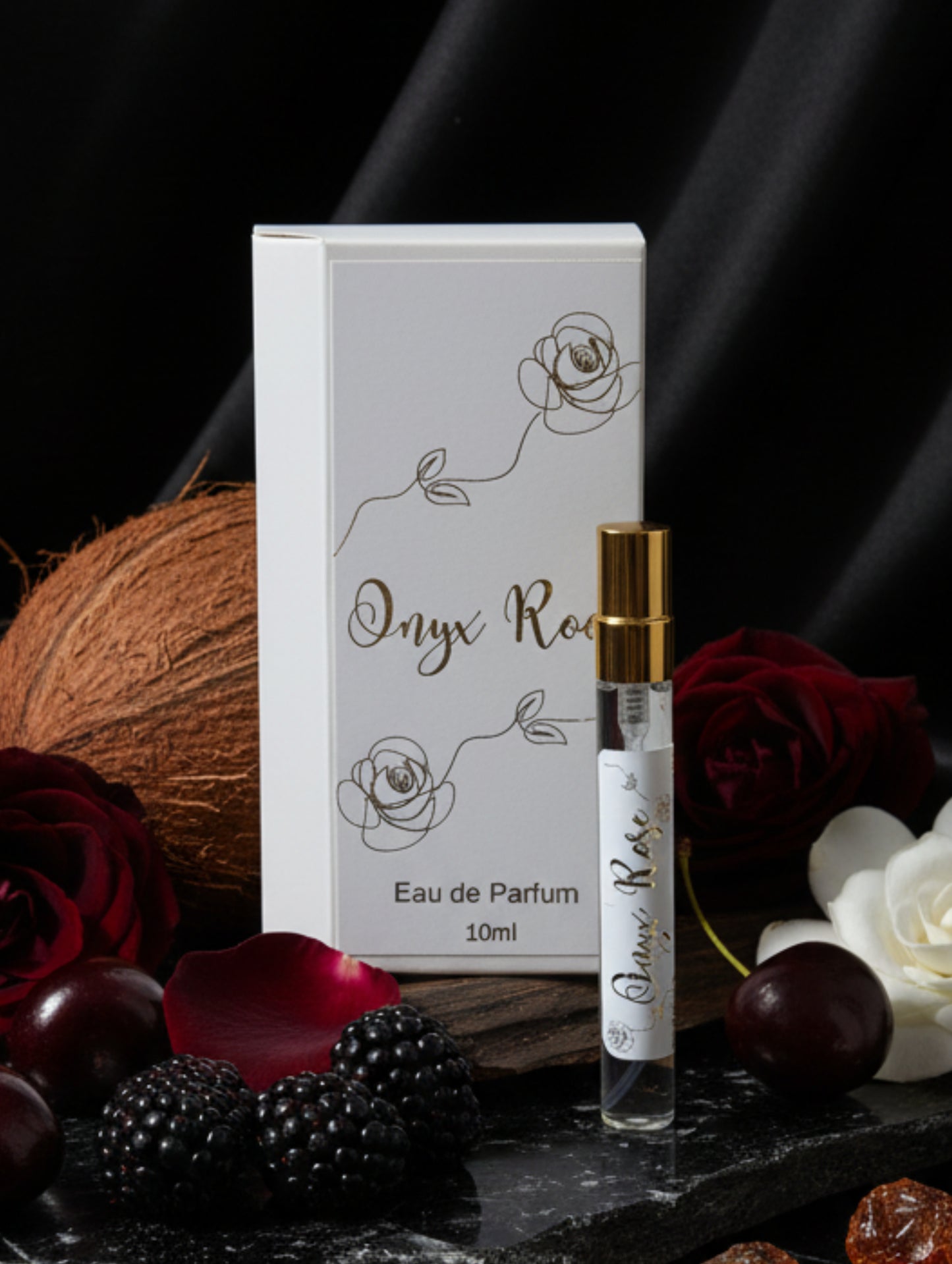 Onyx Rose dark floral vegan perfume by Hazel Glow.  10ml discovery size eau de parfum