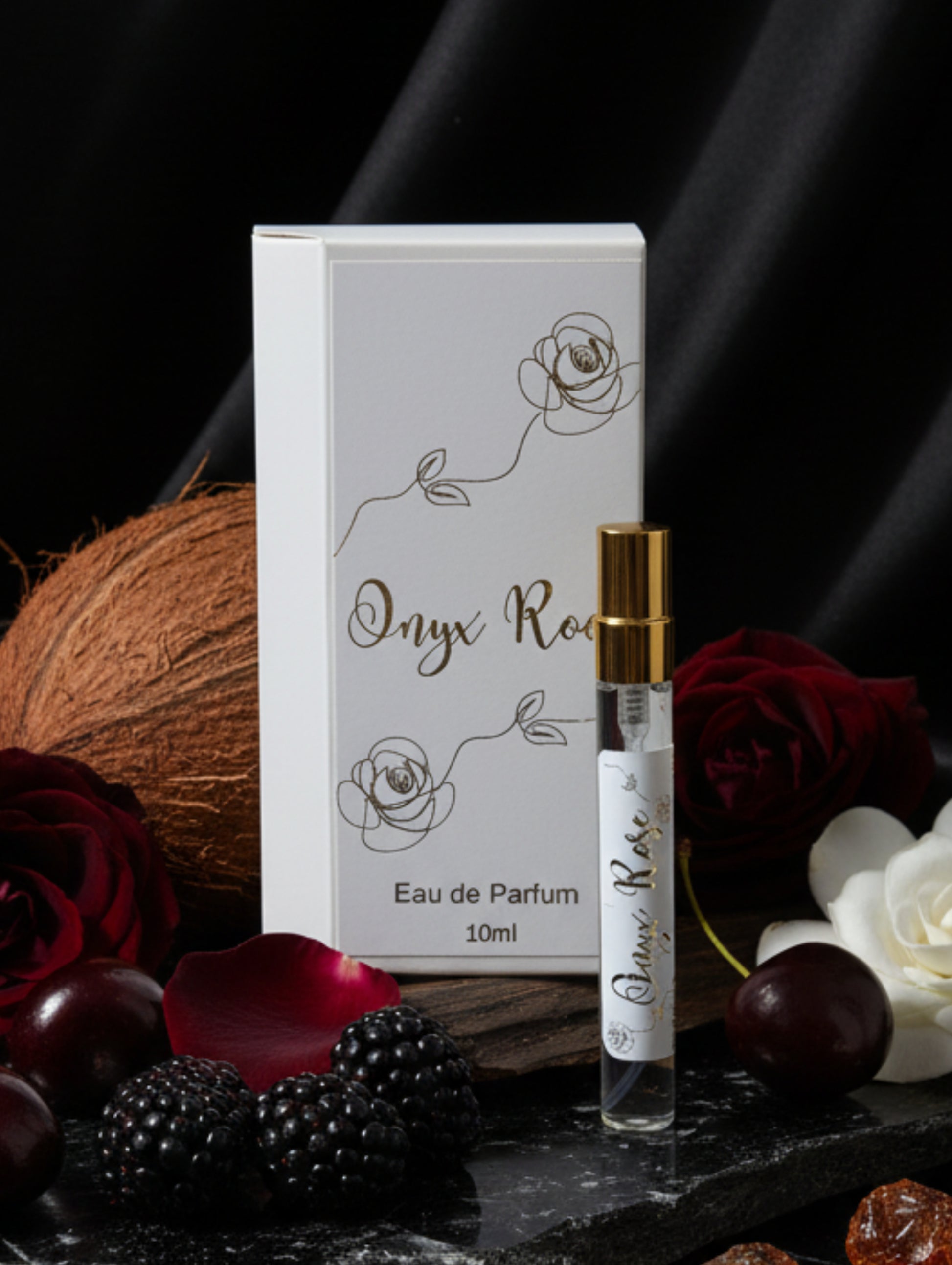 Onyx Rose dark floral vegan perfume by Hazel Glow.  10ml discovery size eau de parfum