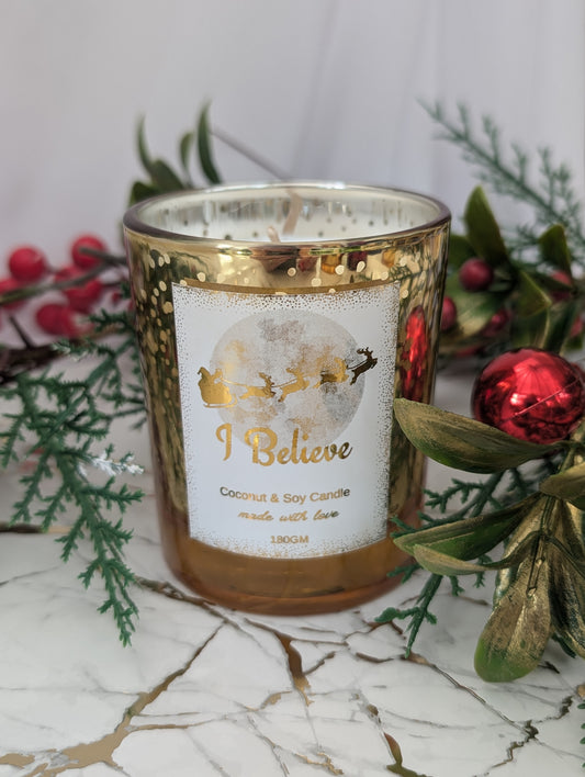 Vegan Christmas Candle Gift | I Believe Gold Candle