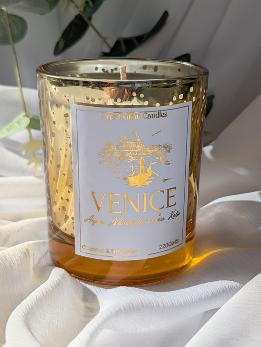 Venice Destination Candle | Gold Sparkle Venice Candle | Venice Candle Gift |