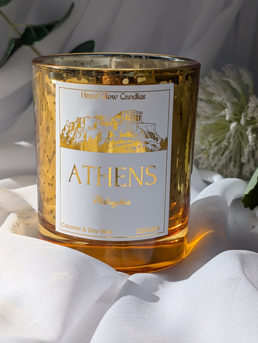 Athens Destination Candle | Gold Sparkle Candle | Parthenon Candle