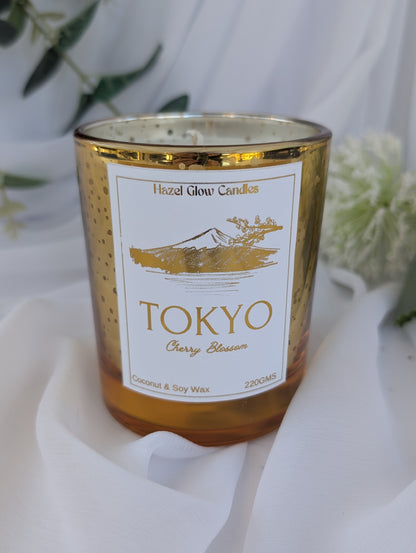 Tokyo Destination Candle | Gold Sparkle Candle | Mount Fuji Candle Gift