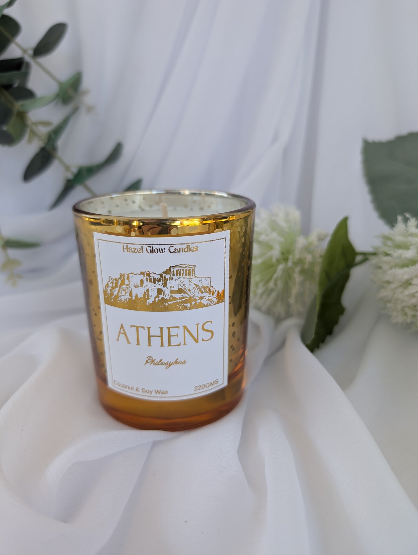 Athens Destination Candle | Gold Sparkle Candle | Parthenon Candle
