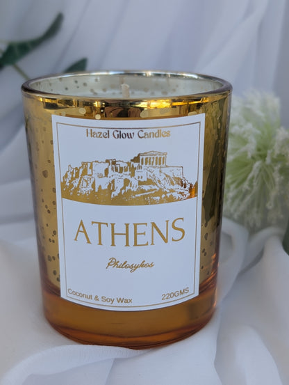 Athens Destination Candle | Gold Sparkle Candle | Parthenon Candle