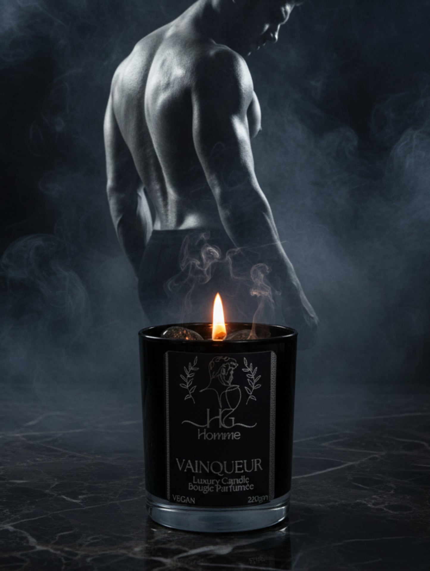 Men's Black Crystal Candle | Fougère | Labradorite, Moss Agate & Pyrite