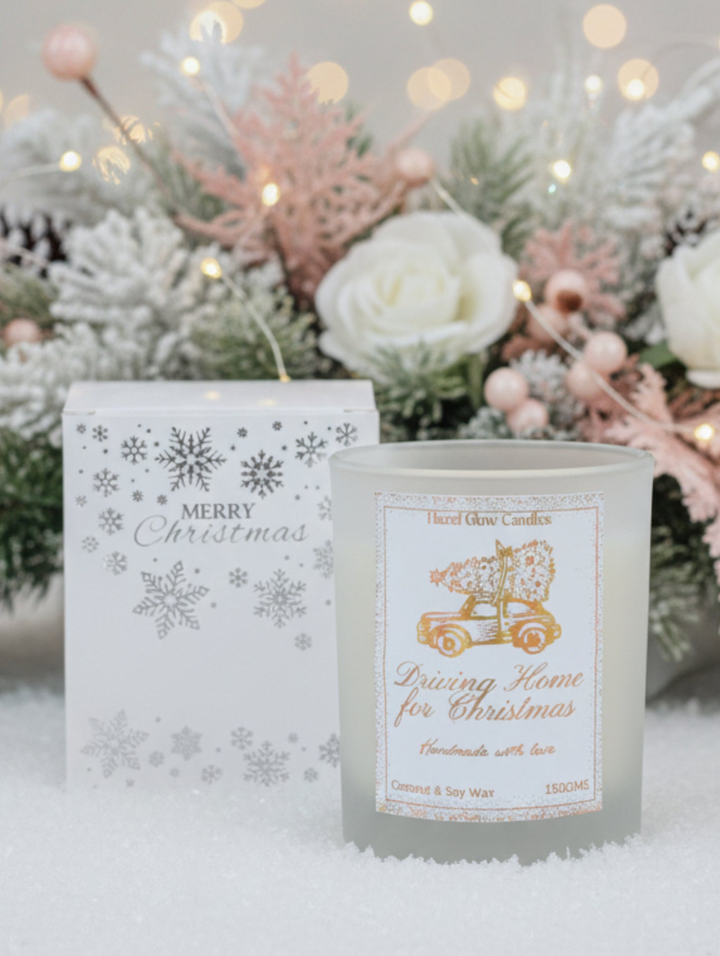 Driving Home For Christmas Frosted Glass Candle | Festive Vegan Candle Gift