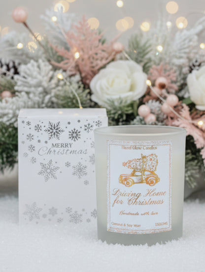 Driving Home For Christmas Frosted Glass Candle | Festive Vegan Candle Gift