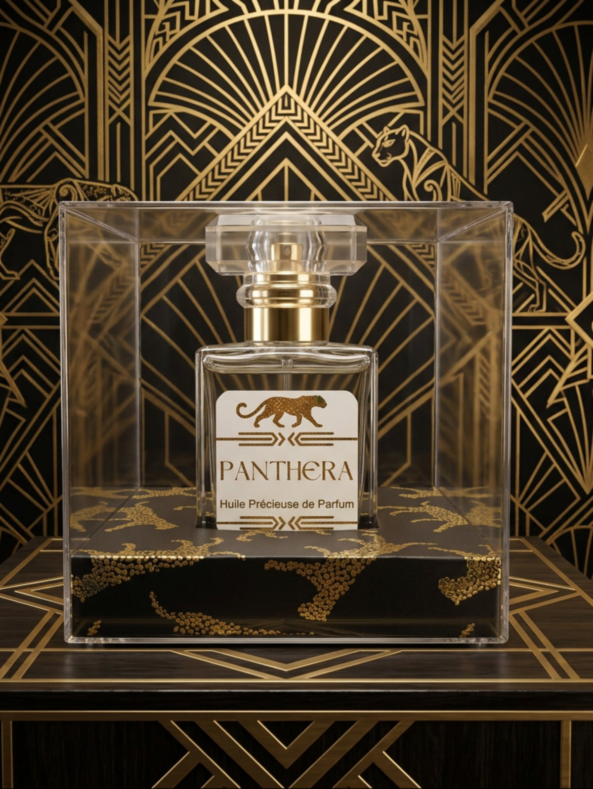 Spray Perfume Oil in Panthera fragrance at Eau de Parfum strength in a clear acetate box