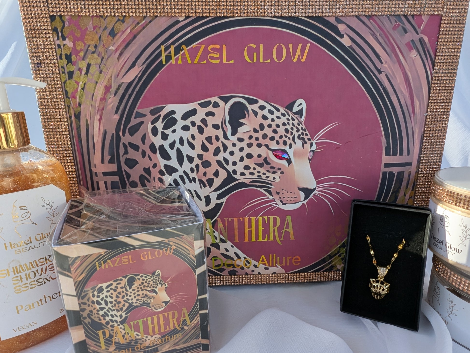 Gift for Mum - Hazel Glow Panthera product packaging with leopard illustration on a white surface