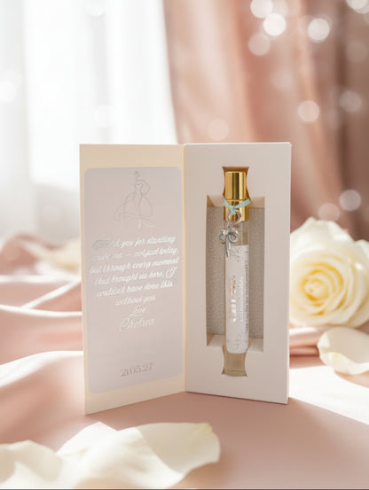 Bridesmaid Gift, personalised perfume with foiled message and silver charm