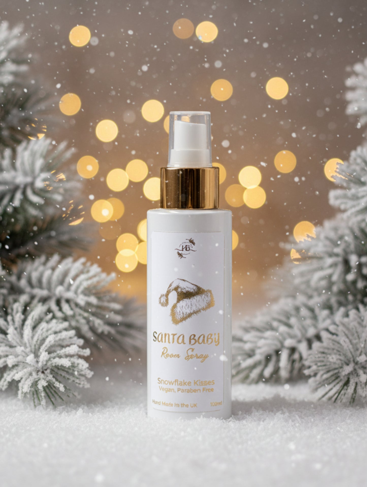 Santa Baby Festive Home Fragrance by Hazel Glow.  Christmas room spray in Snowflake Kisses fragrance - matching candle available