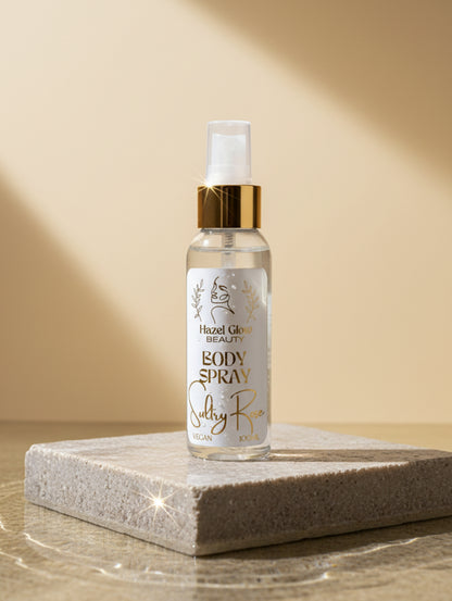 Vegan, Paraben free, cruelty free, rose and oud body spritz "Sultry Rose" by Hazel Glow