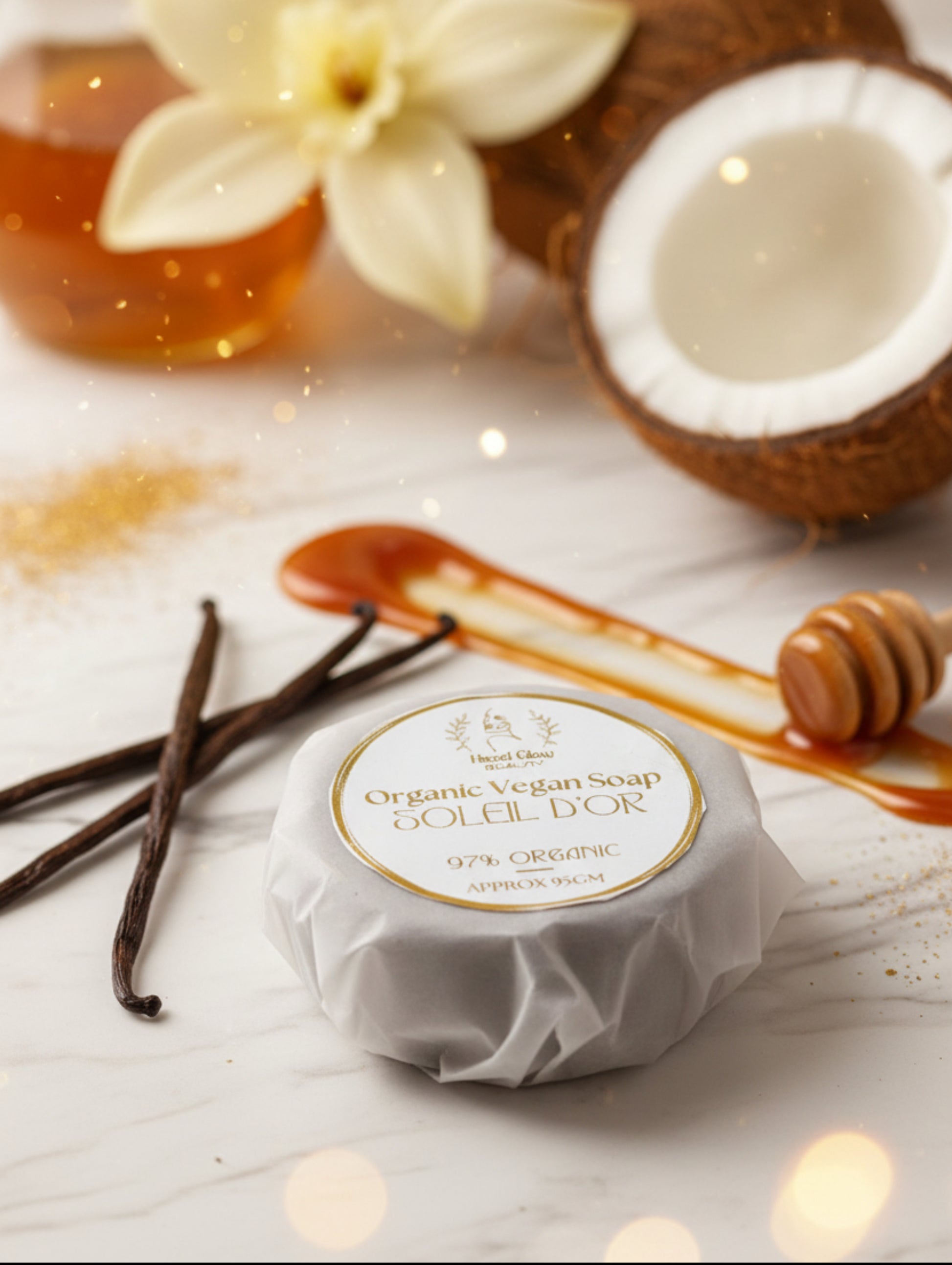 Organic vegan soap bar gourmand fragrance Soleil D'Or by Hazel Glow