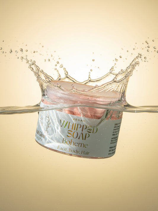 whipped soap by Hazel Glow in fragrance Boheme, paraben free, with kaolin clay