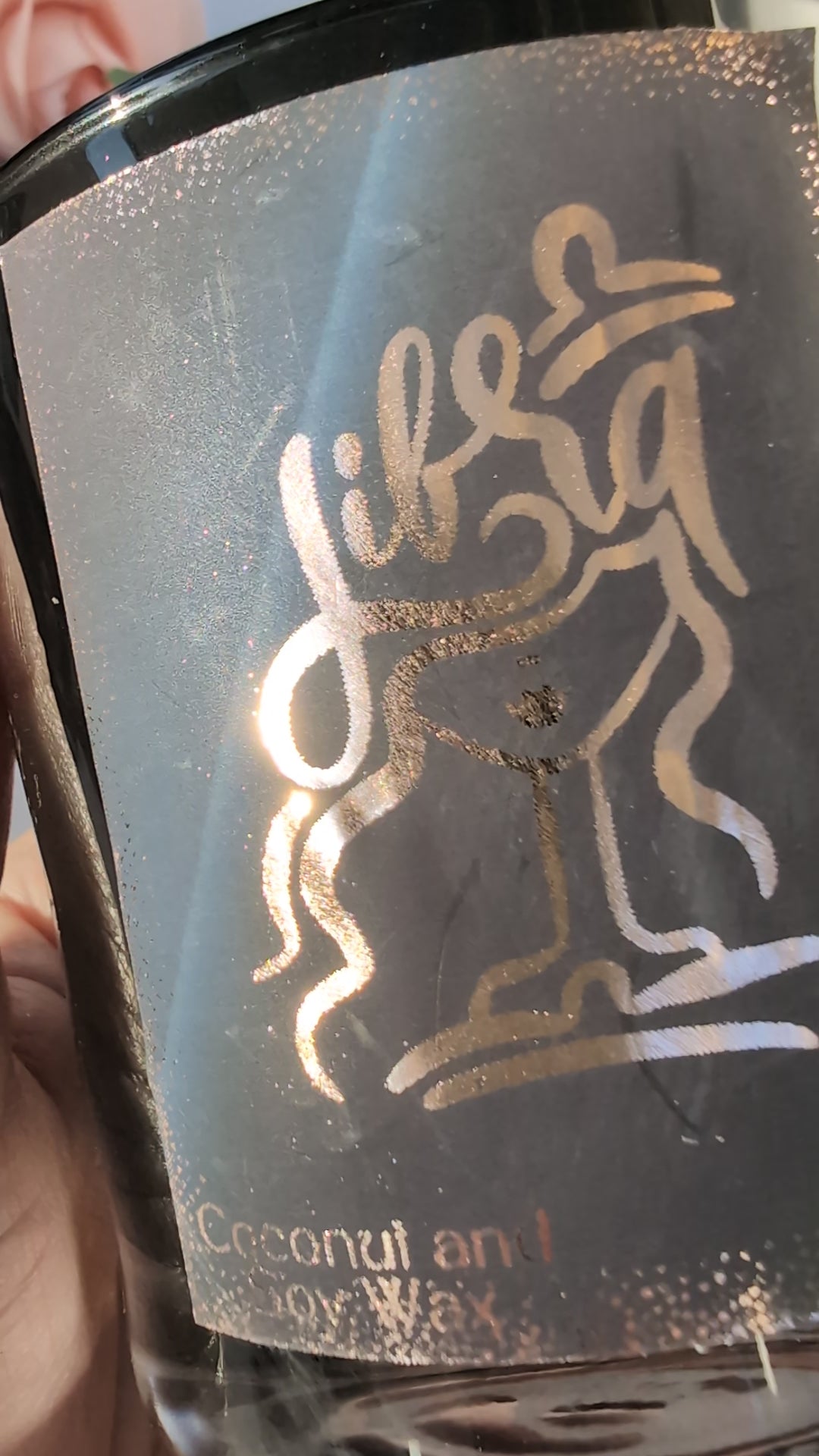 Gold foiled label detail on Libra zodiac candle
