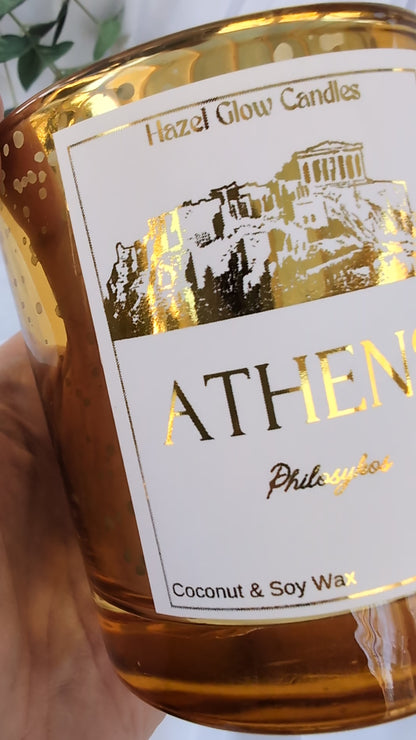 Athens Destination Candle | Gold Sparkle Candle | Parthenon Candle